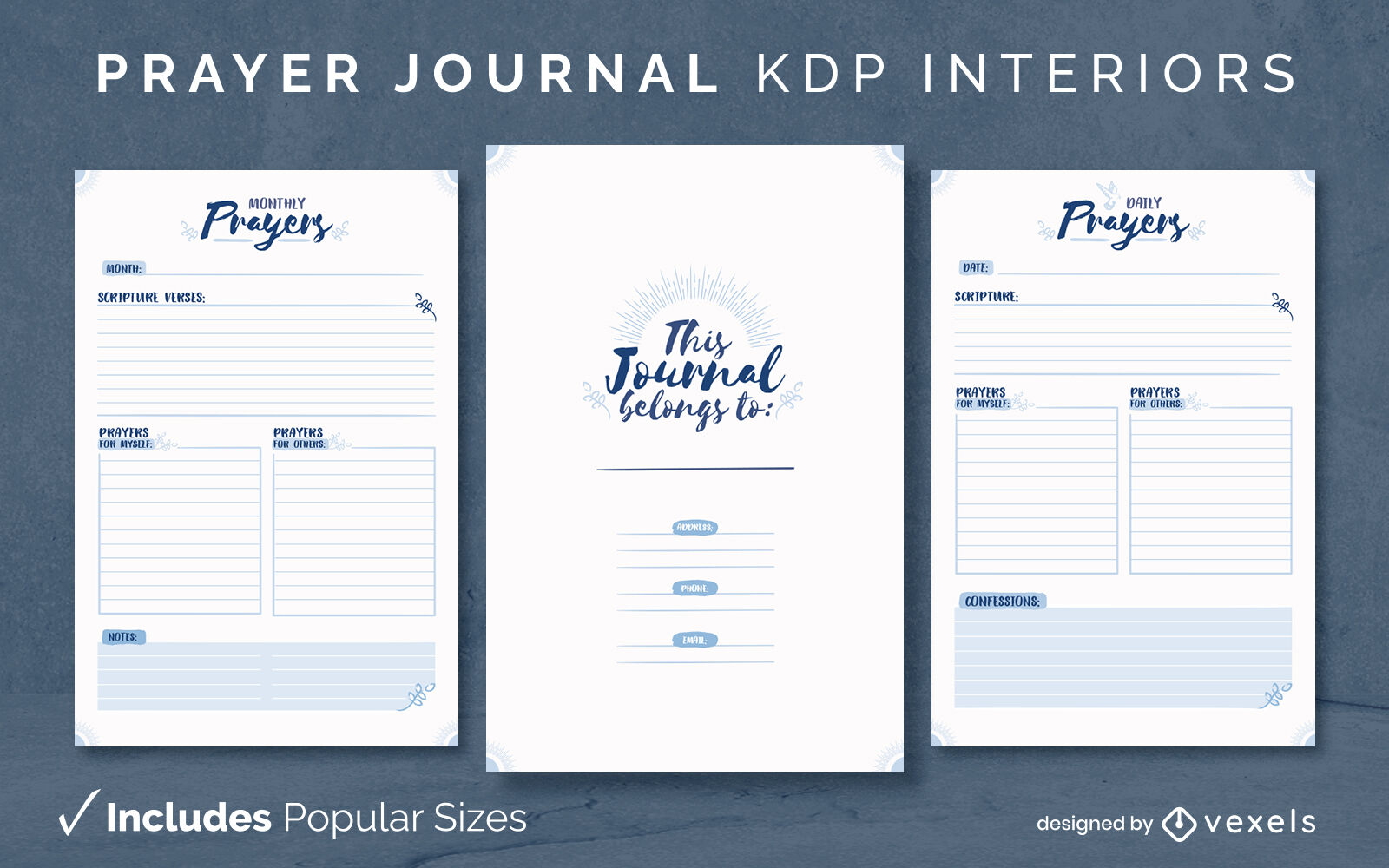 Modelo de design de diário de oração azul KDP