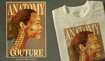 Camiseta de revista de anatomía de mujer realista psd