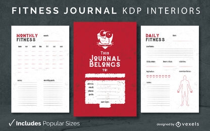 Plantilla de diseño de diario de diario de fitness KDP