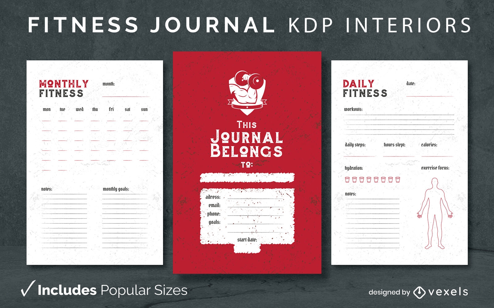 Fitness journal diary design template KDP