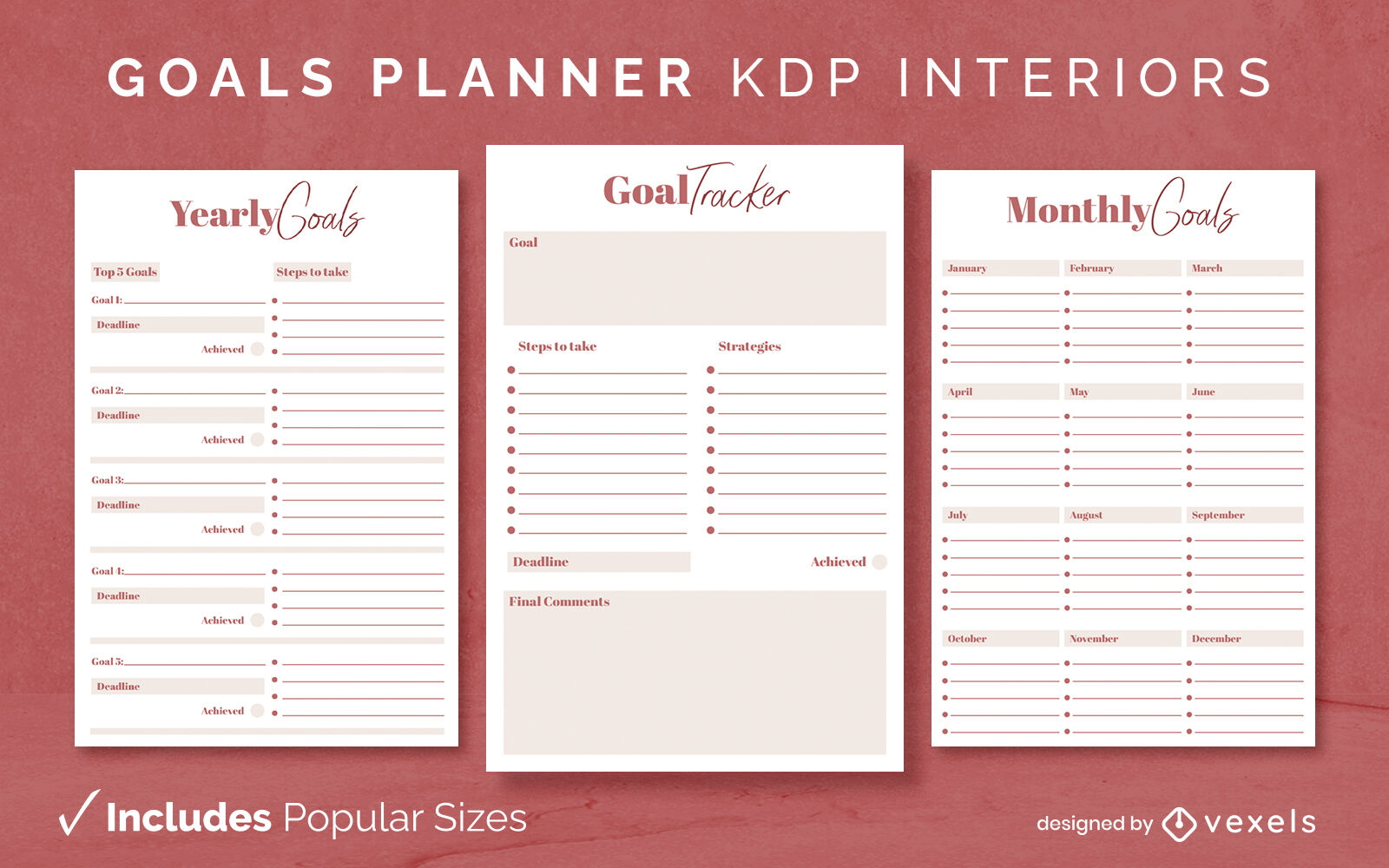 Goal planner template yearly/monthly KDP interior