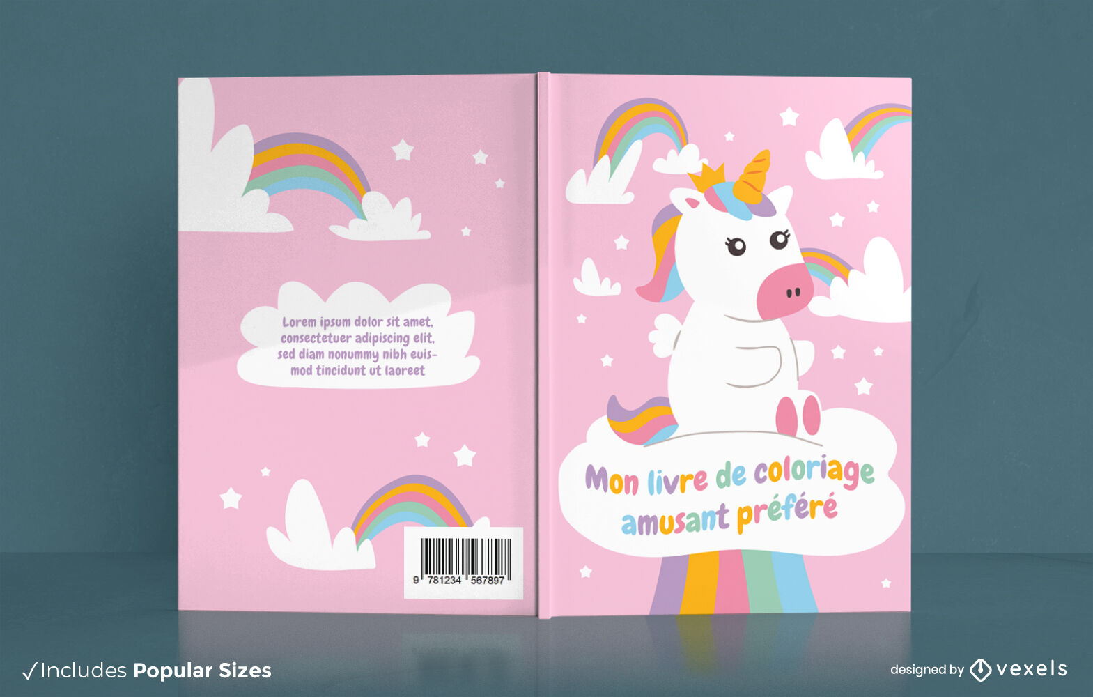 Diseño de portada de libro lindo unicornio