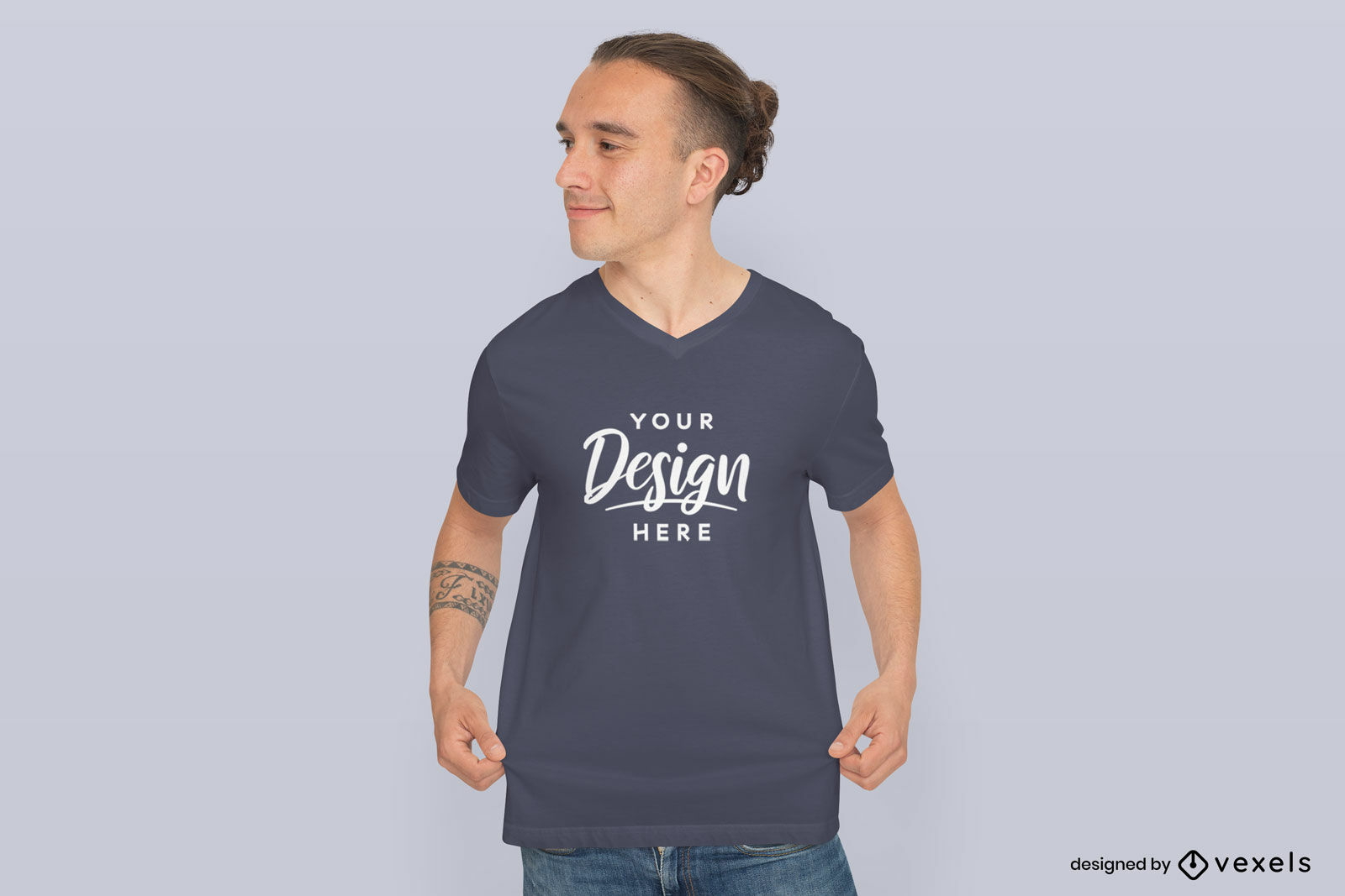 Man In Casual Pose With T-shirt Mockup PSD Editable Template