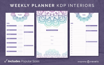 Plantilla de planificador semanal Mandala KDP interior design