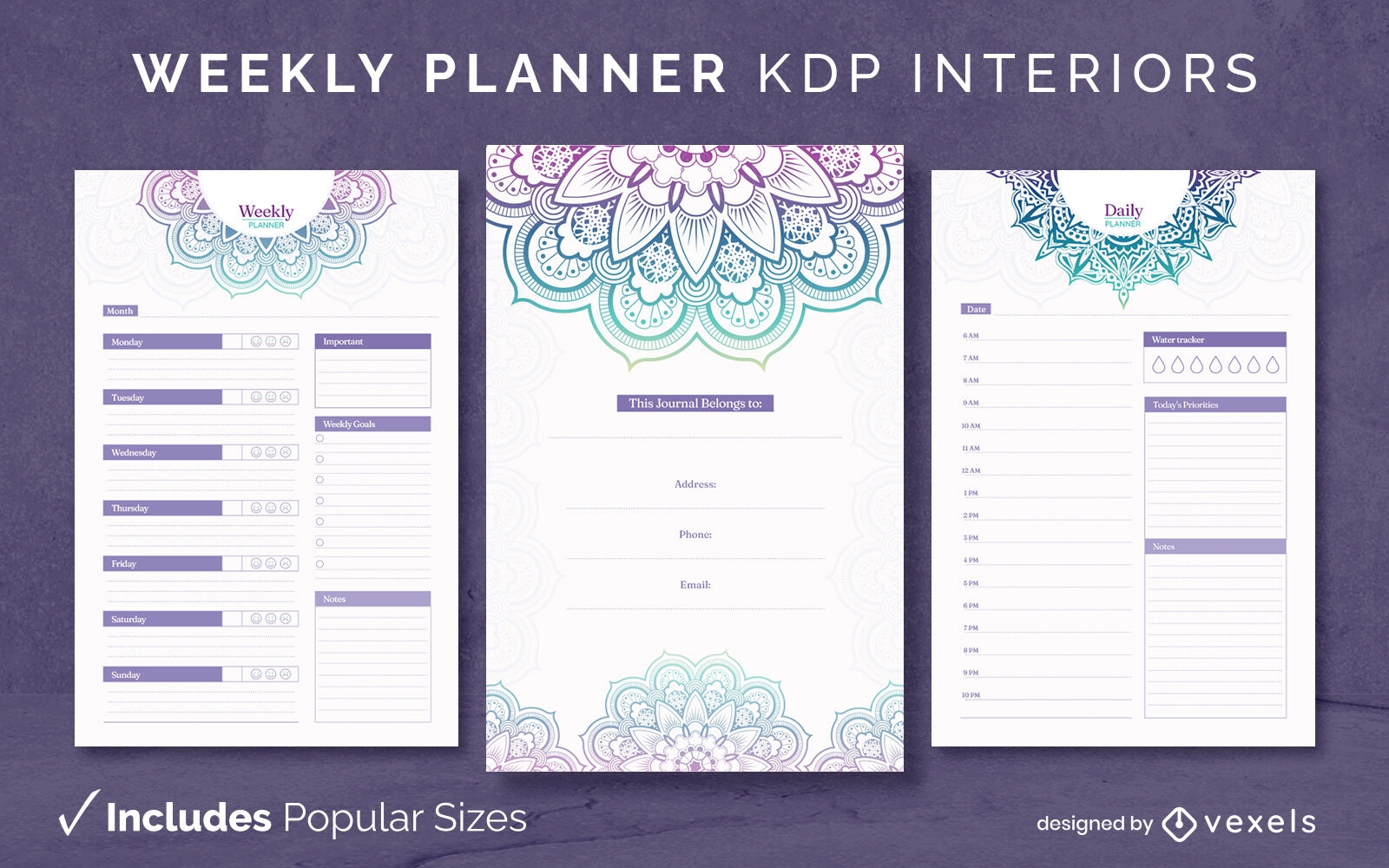 Mandala weekly planner template KDP interior design