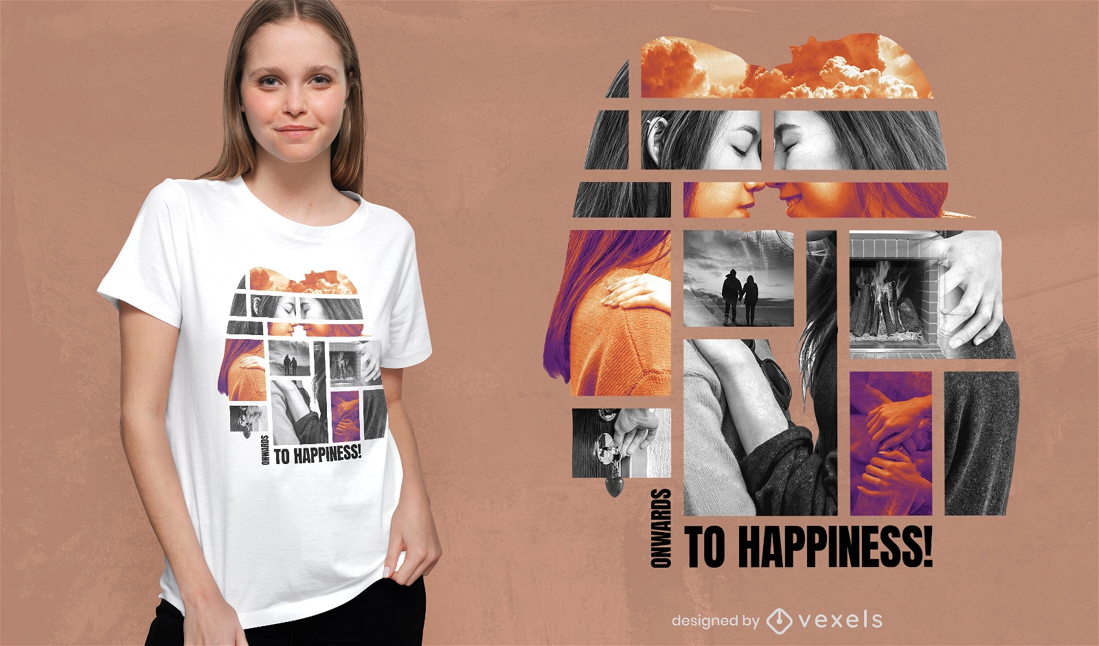 Couple in love portraits collage t-shirt psd