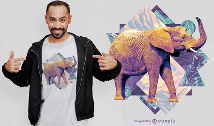 Elephant on geometric shapes t-shirt psd