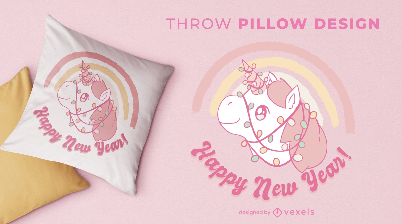 Kawaii unicorn throw pillow design