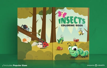 Diseño de portada de libro para colorear de insectos