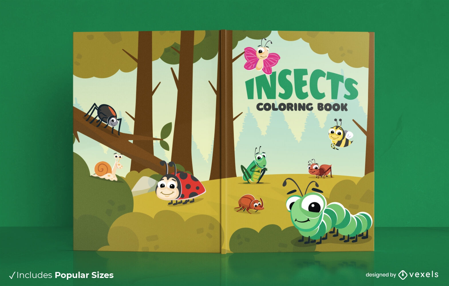 Desenho da capa do livro para colorir de insetos