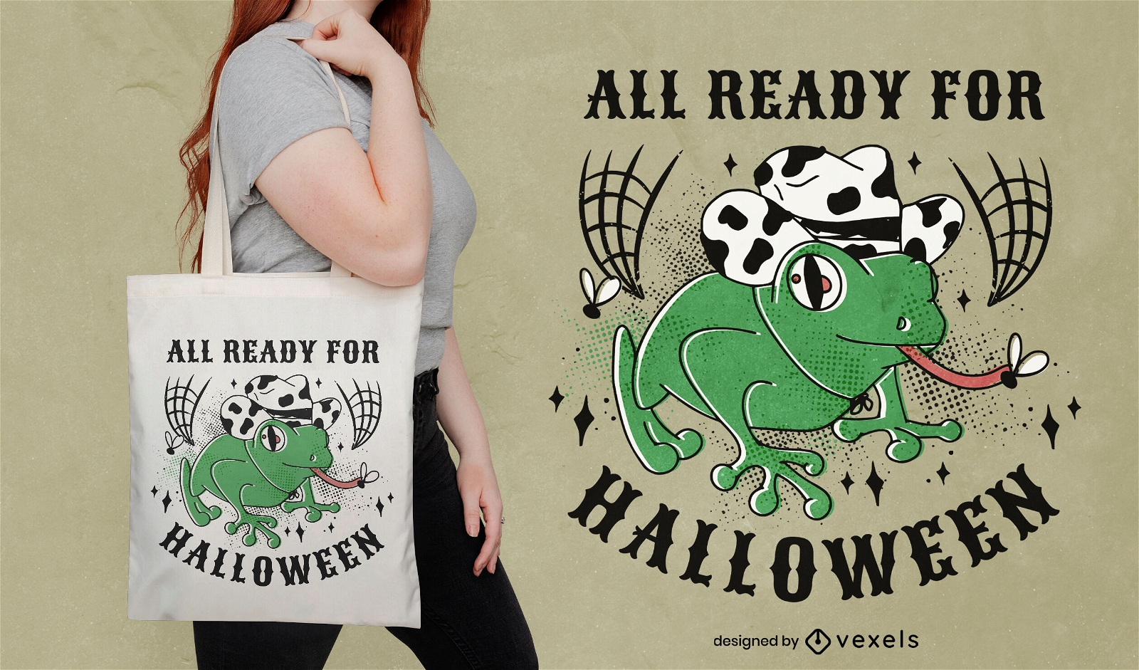 Halloween cowboy frog tote bag design