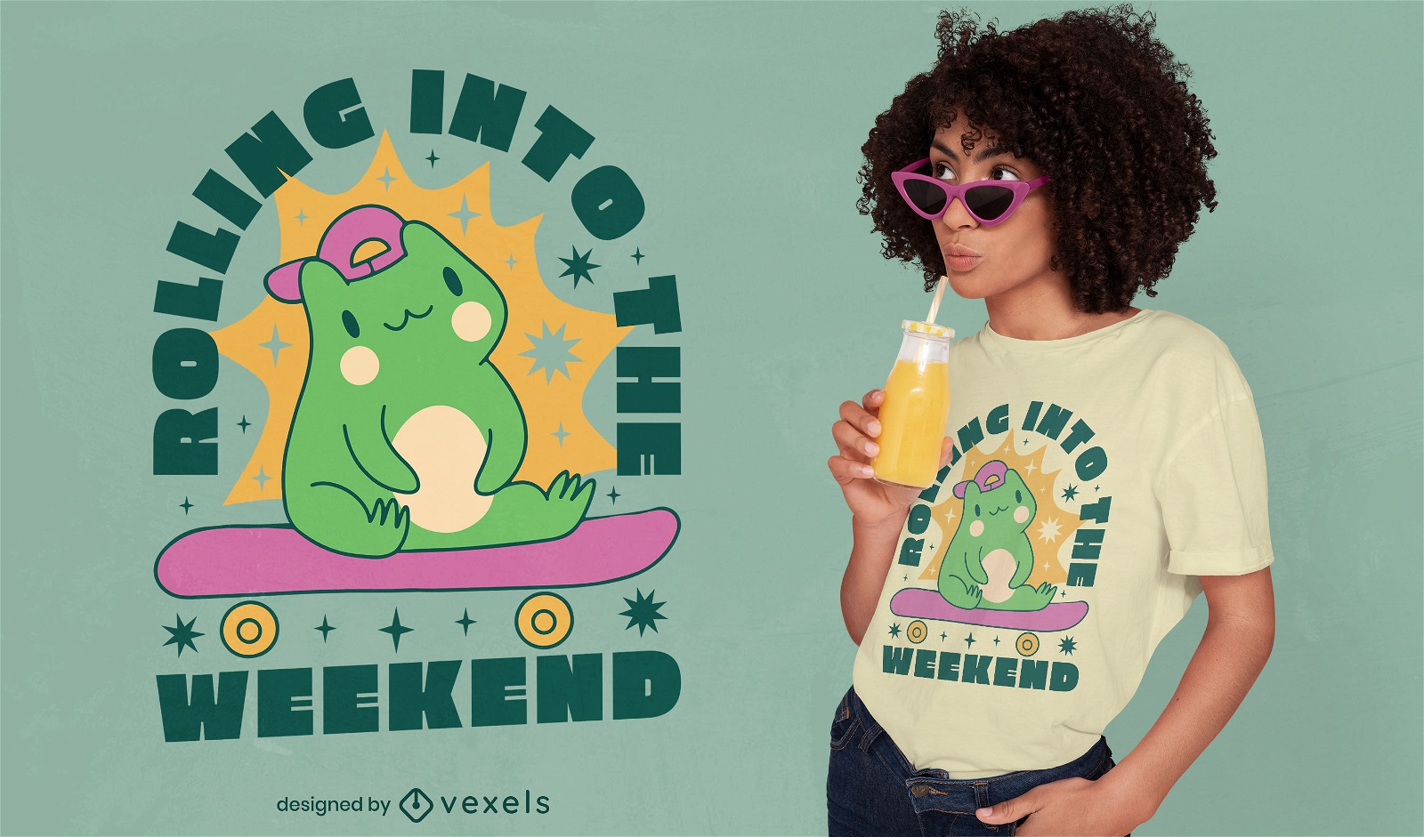 Diseño de camiseta kawaii weekend frog