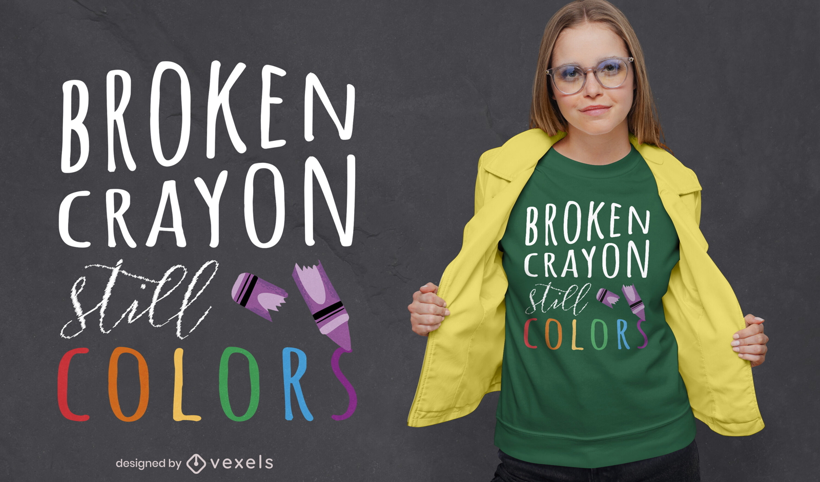 Diseño de camiseta con letras de crayón colorido