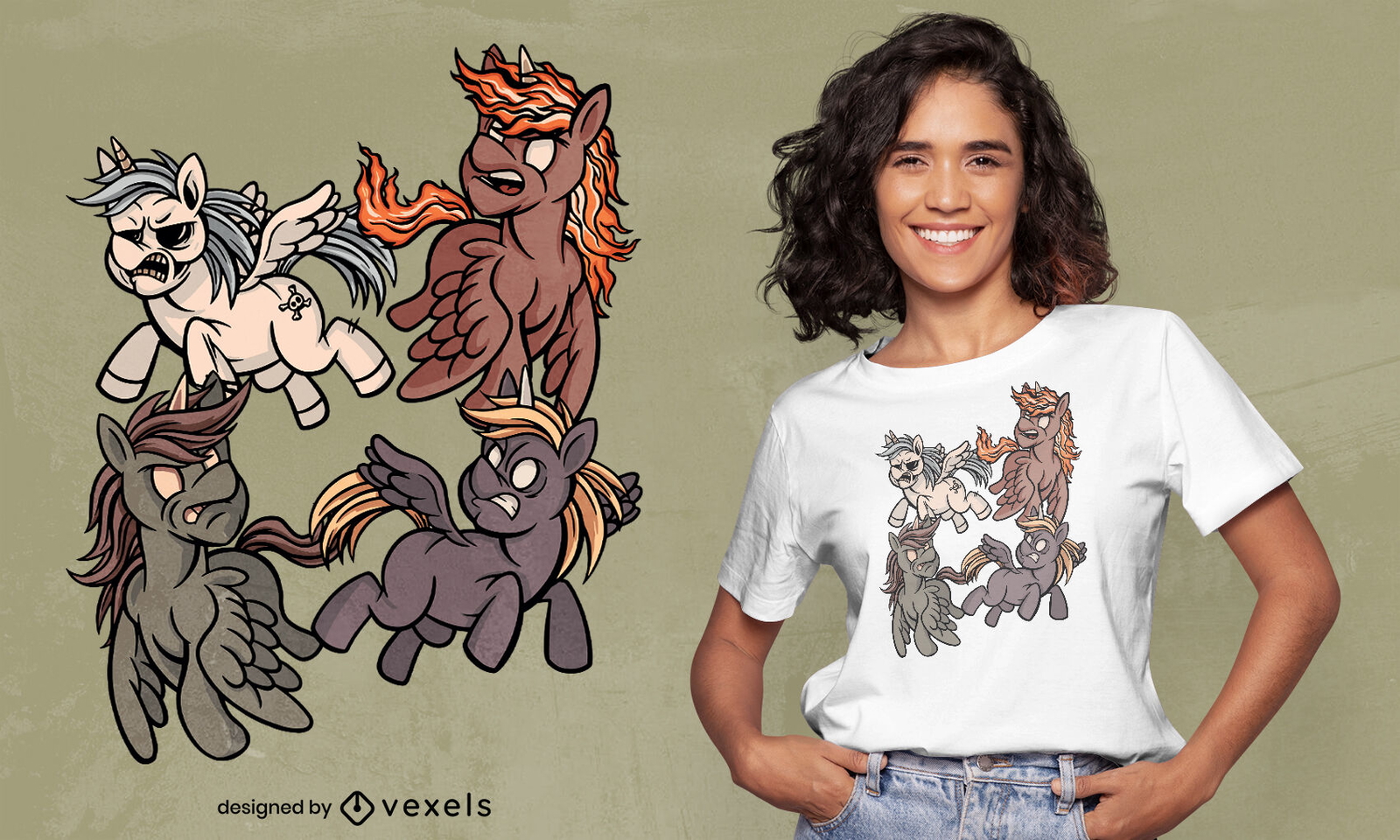 Design de camisetas com criaturas do mal do unicórnio