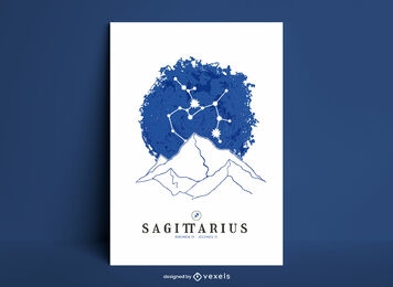 Diseño de carteles de la constelación de Sagitario.