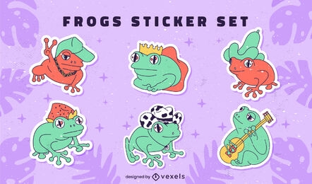Funny frogs stickers set