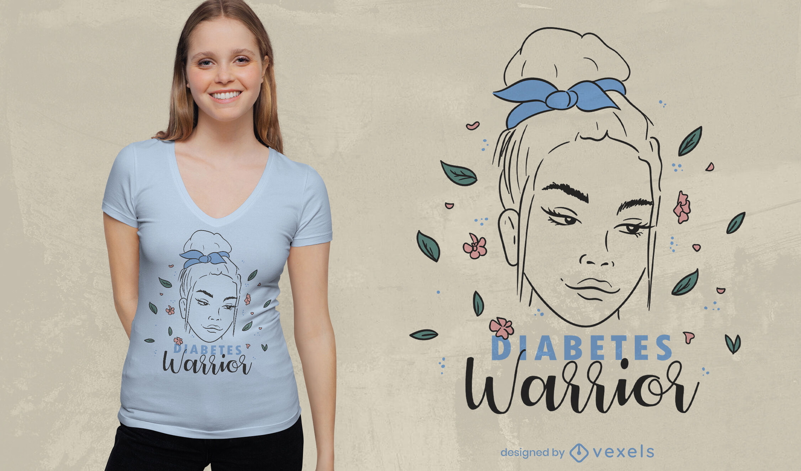 Mujer en diseño de camiseta de diabetes de cinta azul