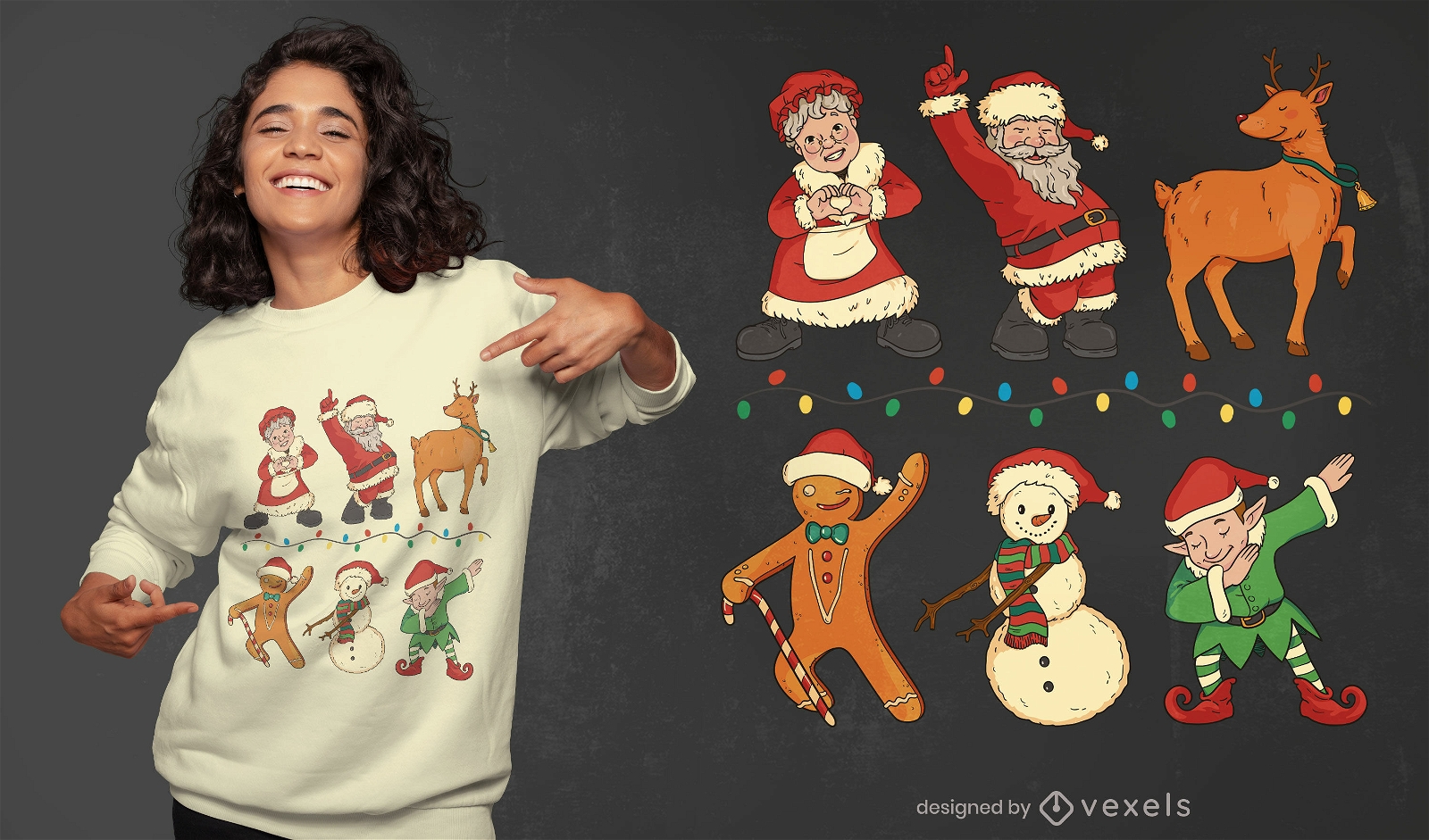 Christmas characters dancing t-shirt design