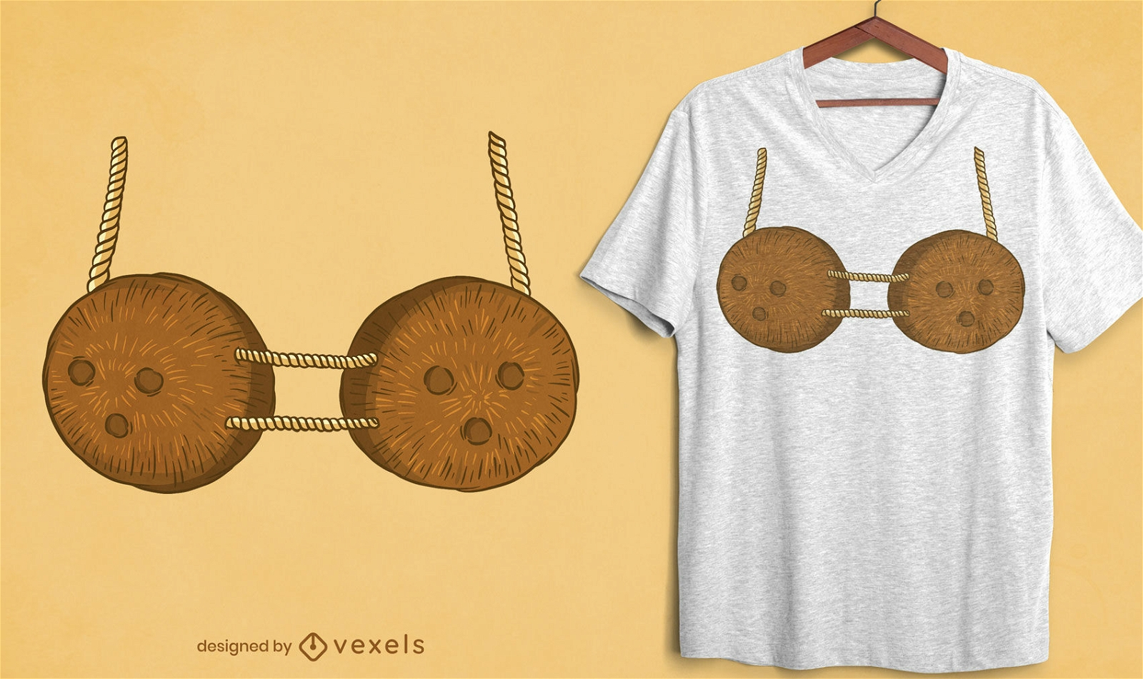 Design engraçado de t-shirt de sutiã havaiano de coco
