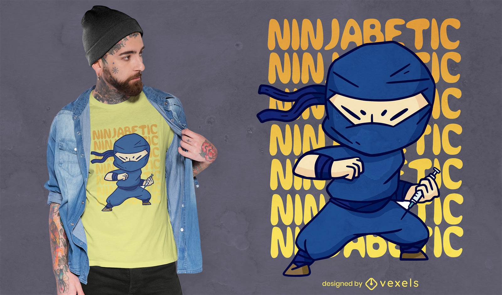 Design de camiseta de personagem de desenho animado Ninja