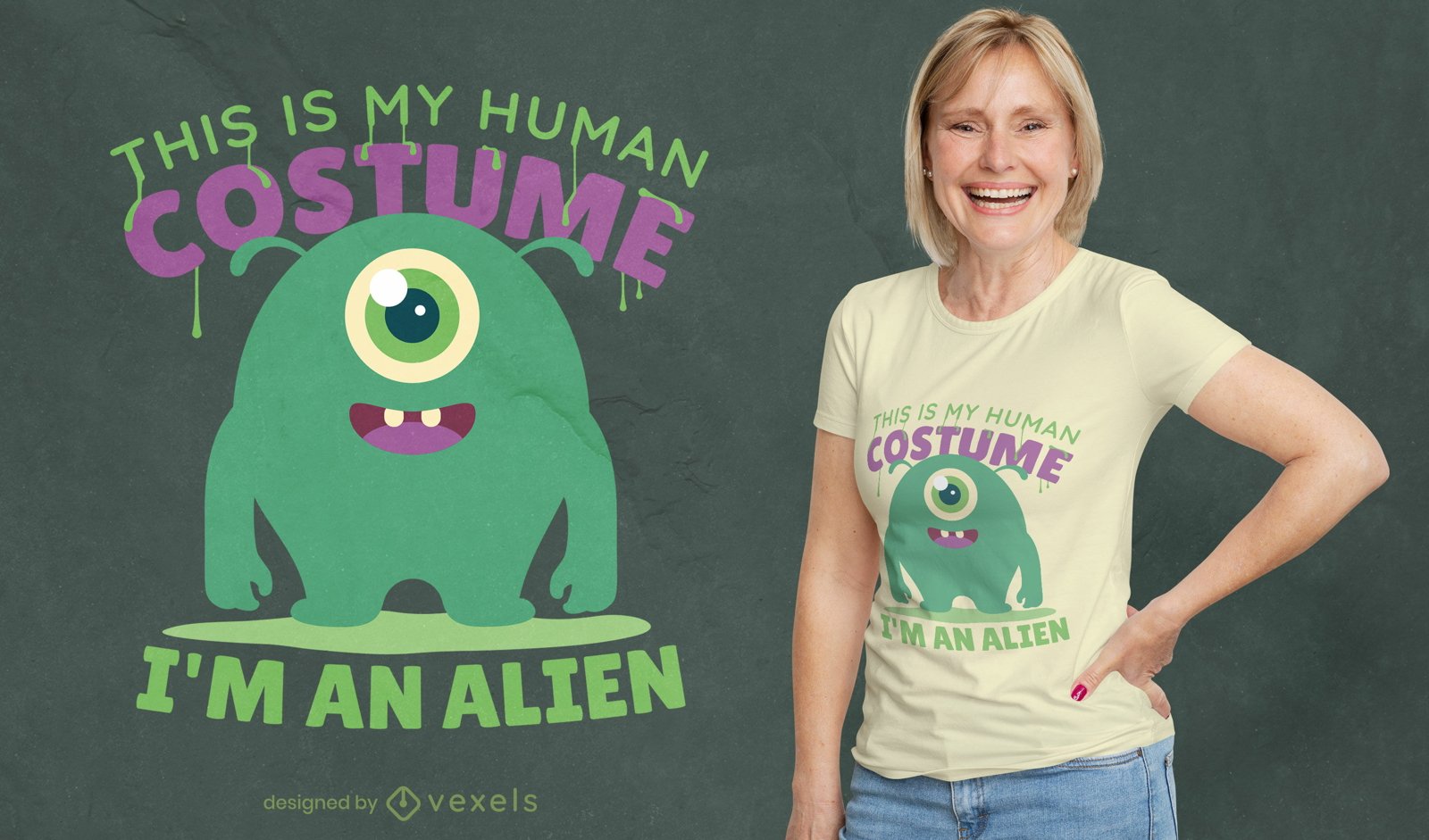 Desenho de t-shirt com fantasia de alien?gena fofa