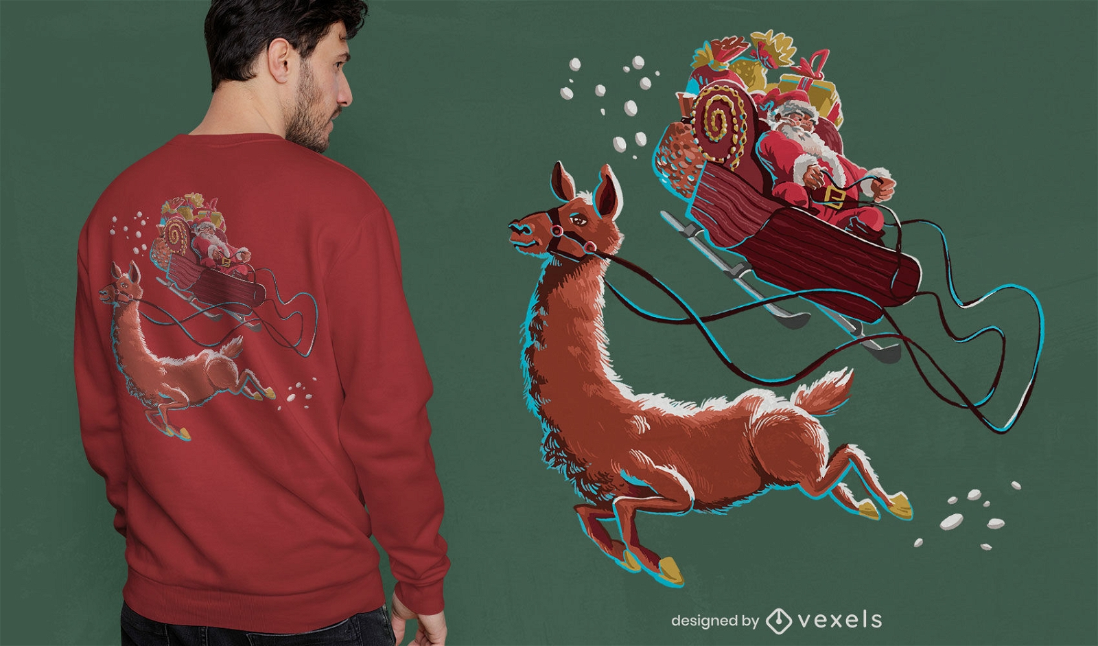 Christmas Santa and llama t-shirt design
