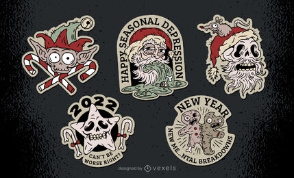 Cool anti-New Year badges set