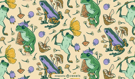 Cute frogs floral pattern design