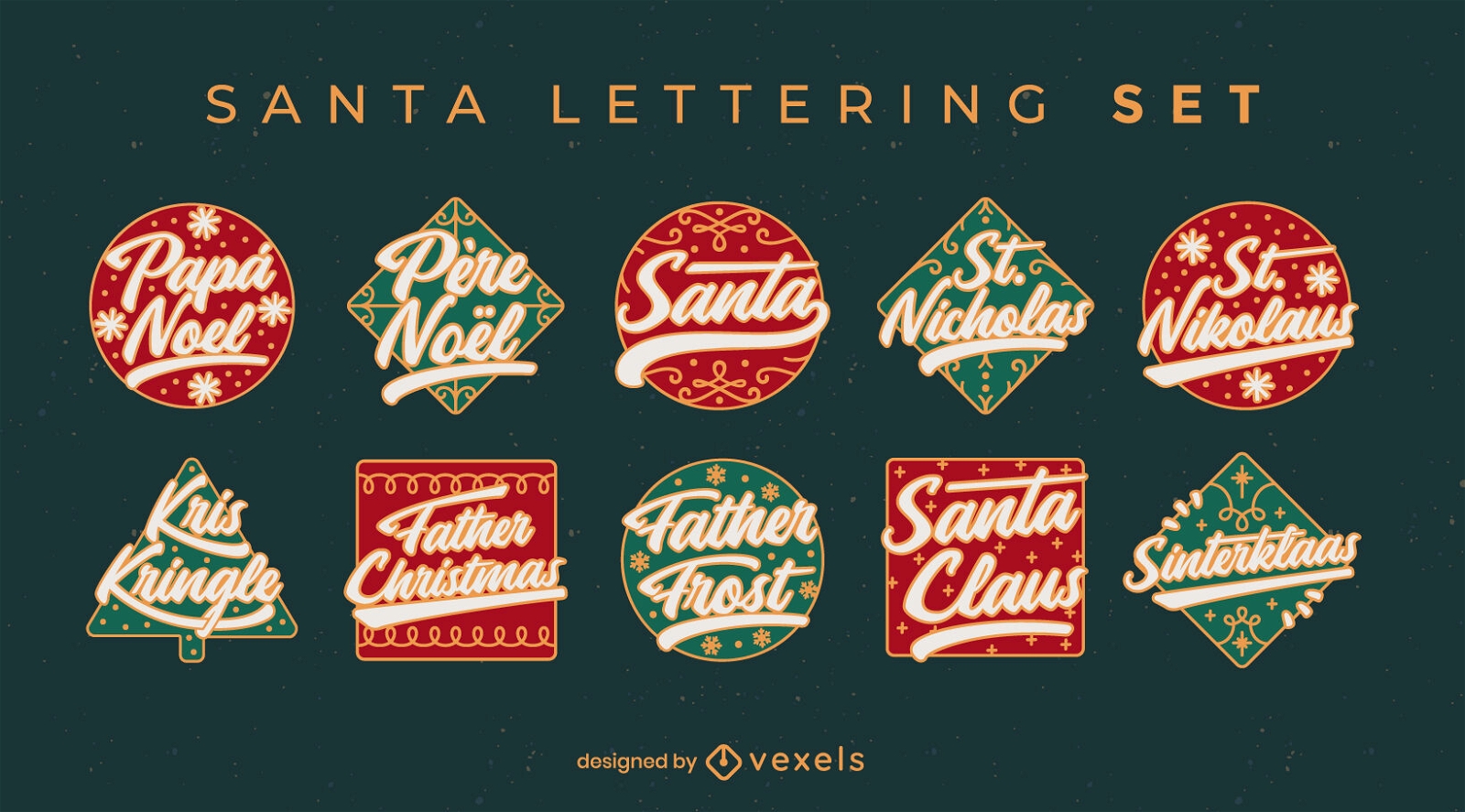 Santa claus holiday quotes lettering set