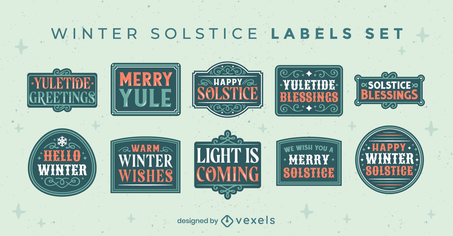 Winter solstice holiday quotes label set
