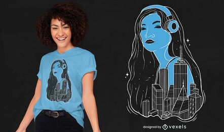 Diseño de camiseta mujer ciudad