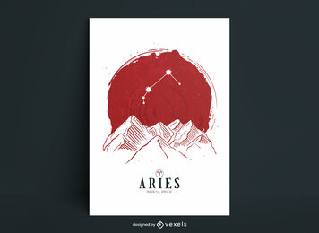 Aries constellation zodiac poster template