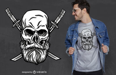 Skull with double swords t-shirt design