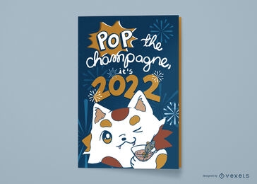 Design de cartão de felicitações de gato fofo de ano novo