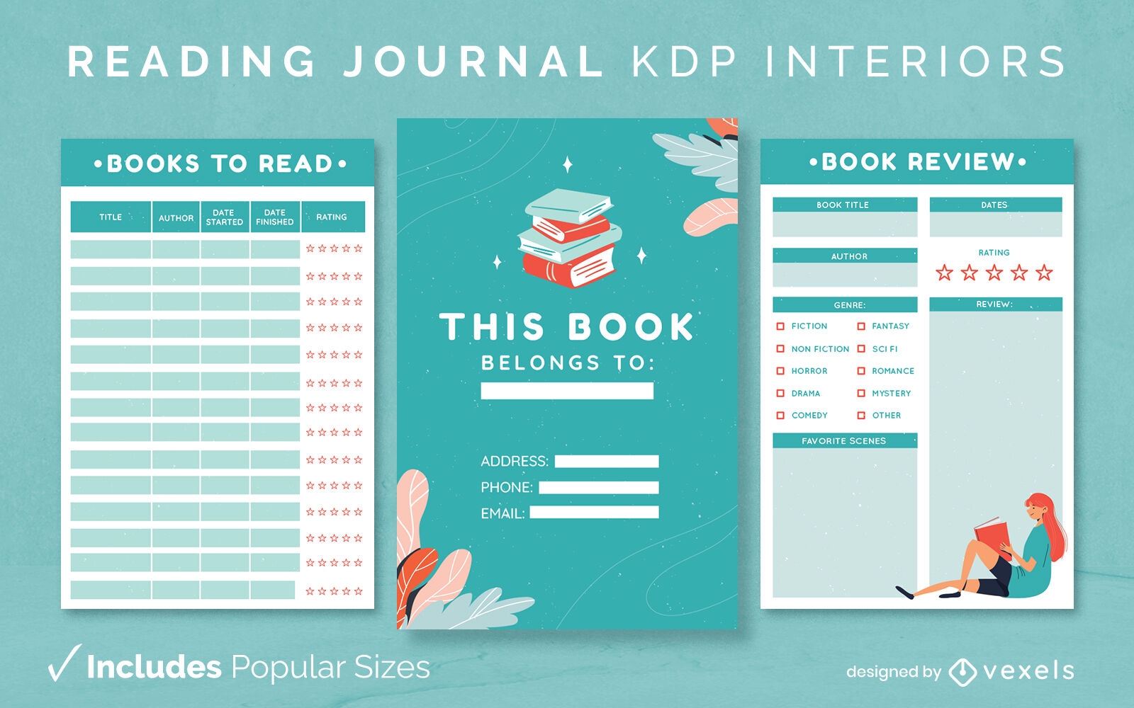 Reading journal template KDP interior design