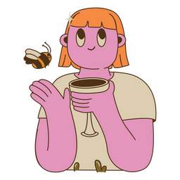 Abeja de café de dibujos animados chica Diseño PNG