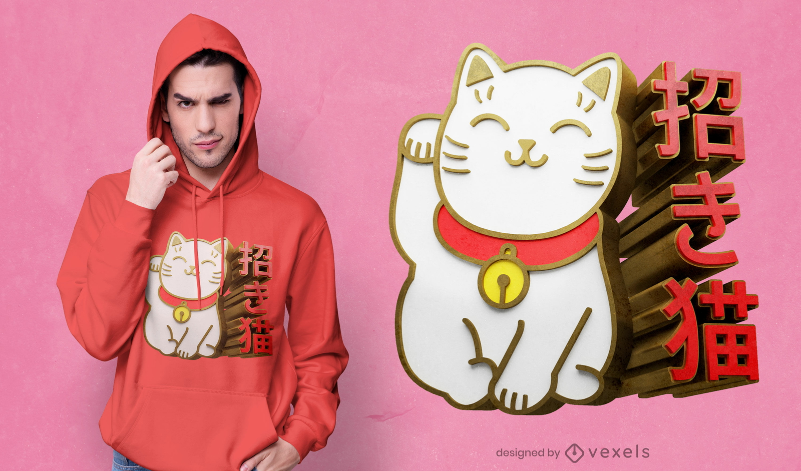 Gato da sorte japonês em camiseta 3D psd