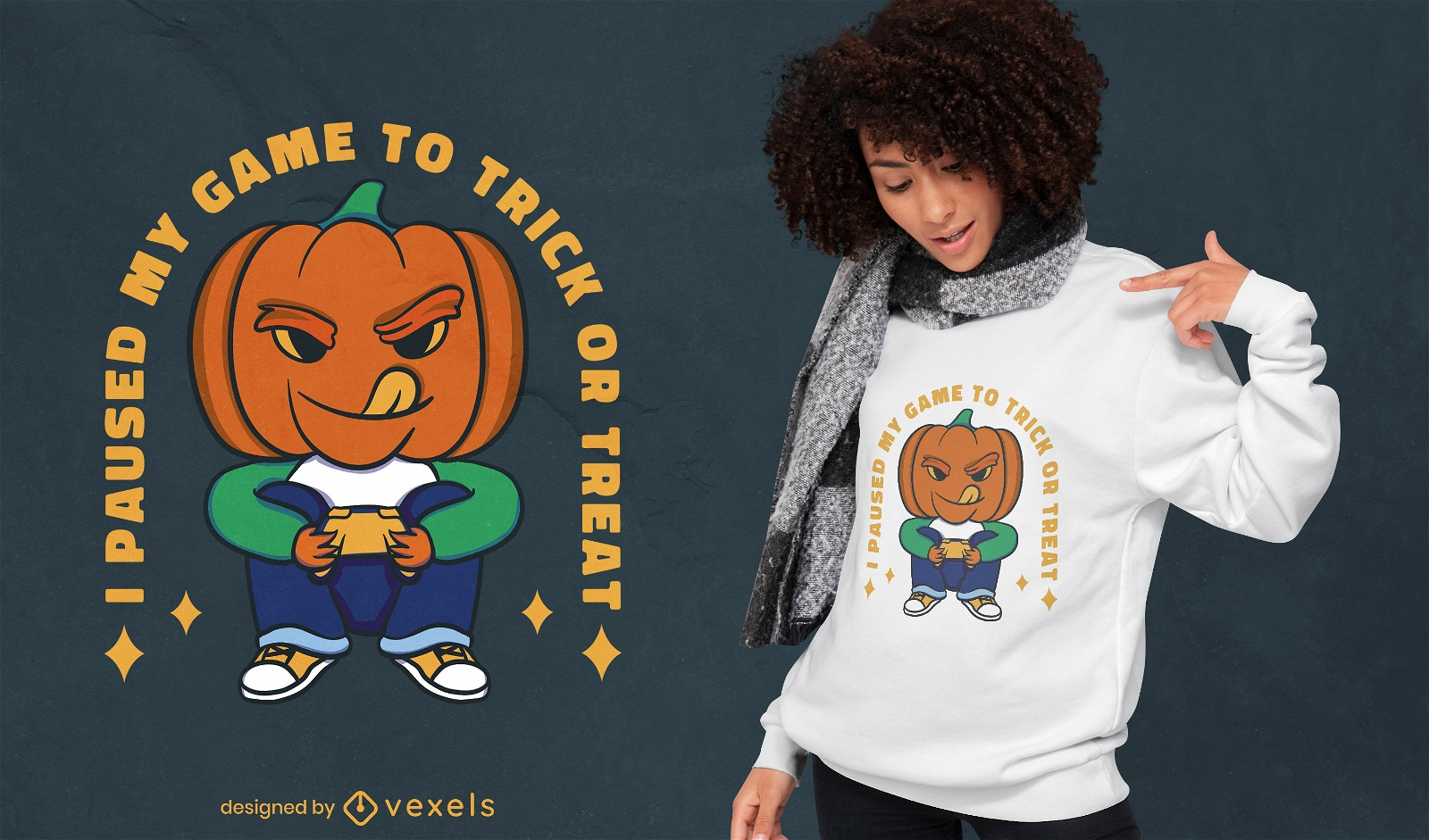 Diseño de camiseta jack o lantern halloween gamer