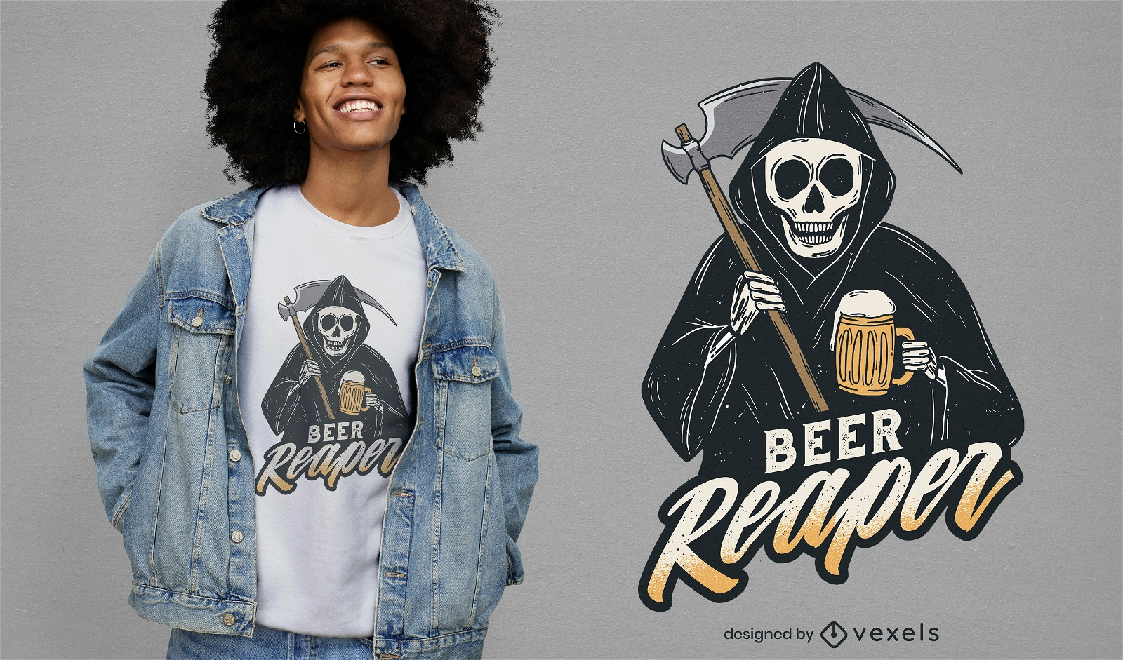 Dise?o de camiseta de grim reaper bebiendo cerveza