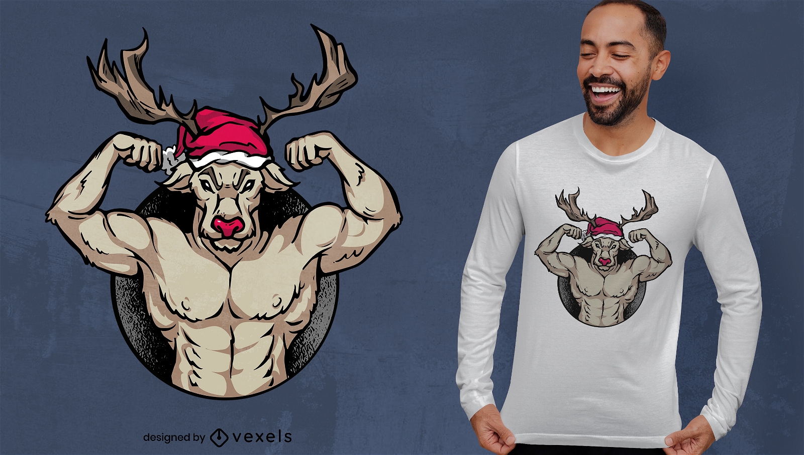 Dise?o de camiseta navide?a de renos fuertes.