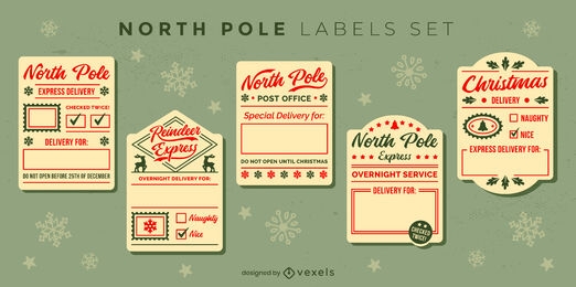 Conjunto de etiquetas navideñas del polo norte
