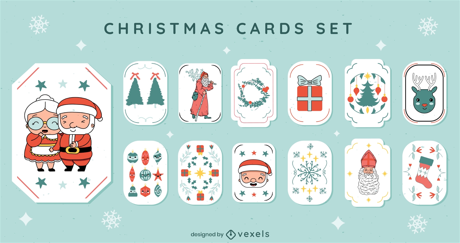 Conjunto simples de cartões de Natal fofos