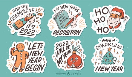 Awesome New Year and Christmas stickers set