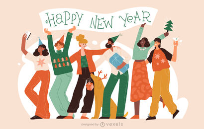 Happy New Year flat people design