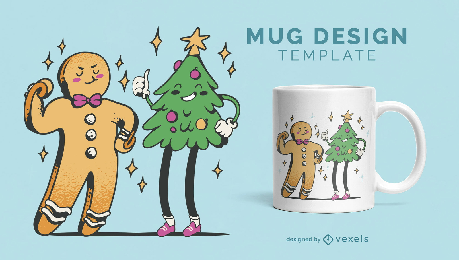 Diseño de taza de personajes navideños brillantes