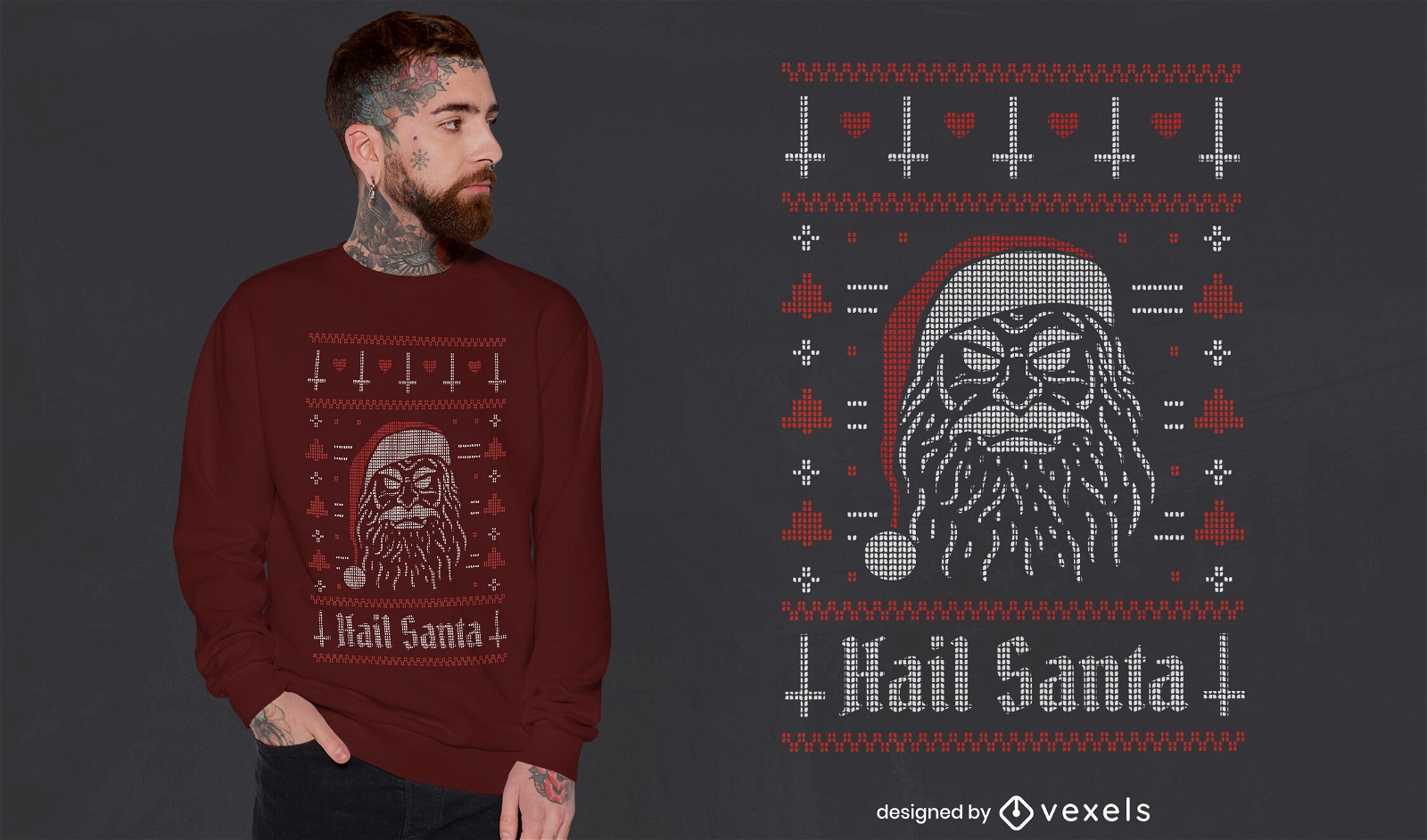 B?ses Weihnachtsmann-Weihnachts-Pullover-T-Shirt-Design