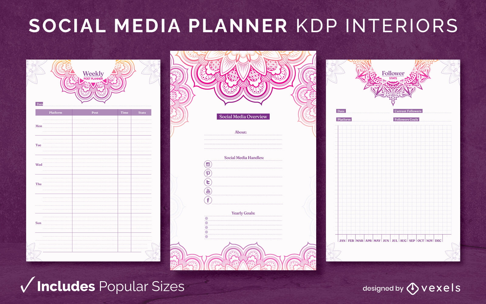 Plantilla de planificador de mandala KDP diseño de interiores