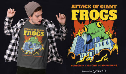 Giant frog attacking city t-shirt design