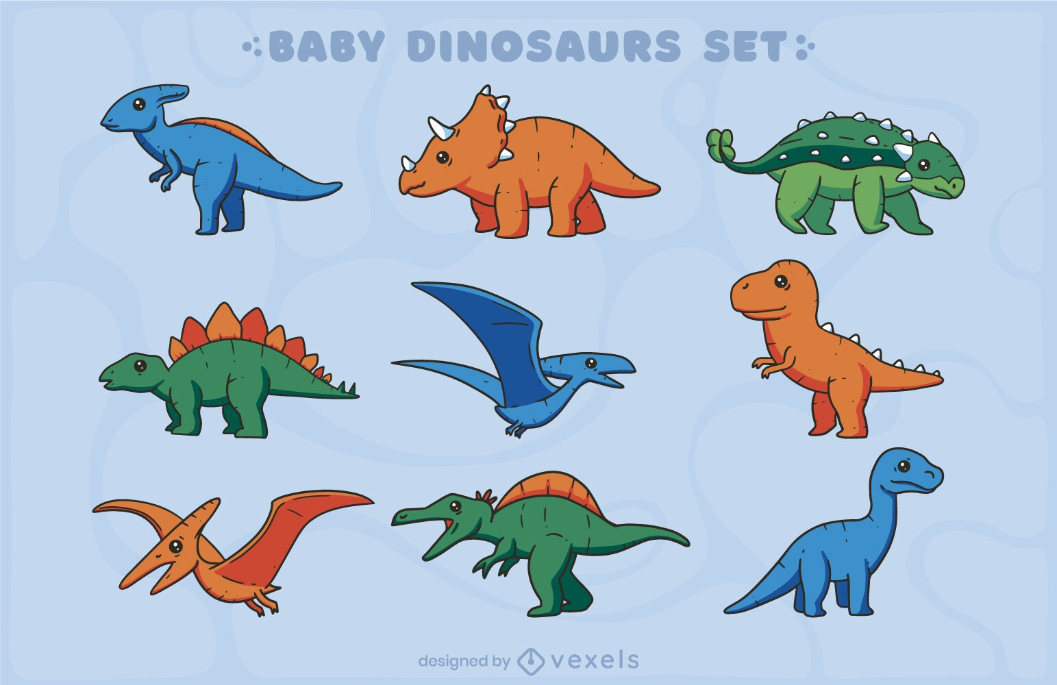 Conjunto de personagens de animais bebê dinossauro