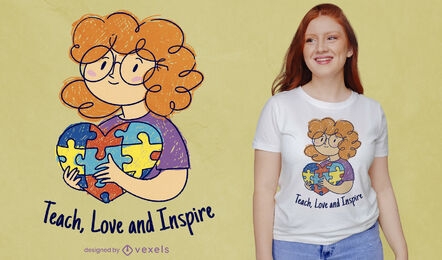 Teacher hugging puzzle heart t-shirt design